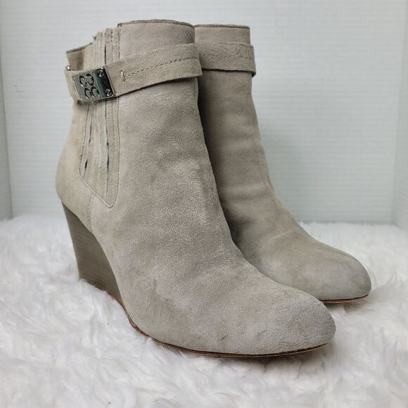Coach Letty Womens Size 9.5 B Gray Suede Ankle Wedge Heel Boots Bootie - Picture 1 of 9